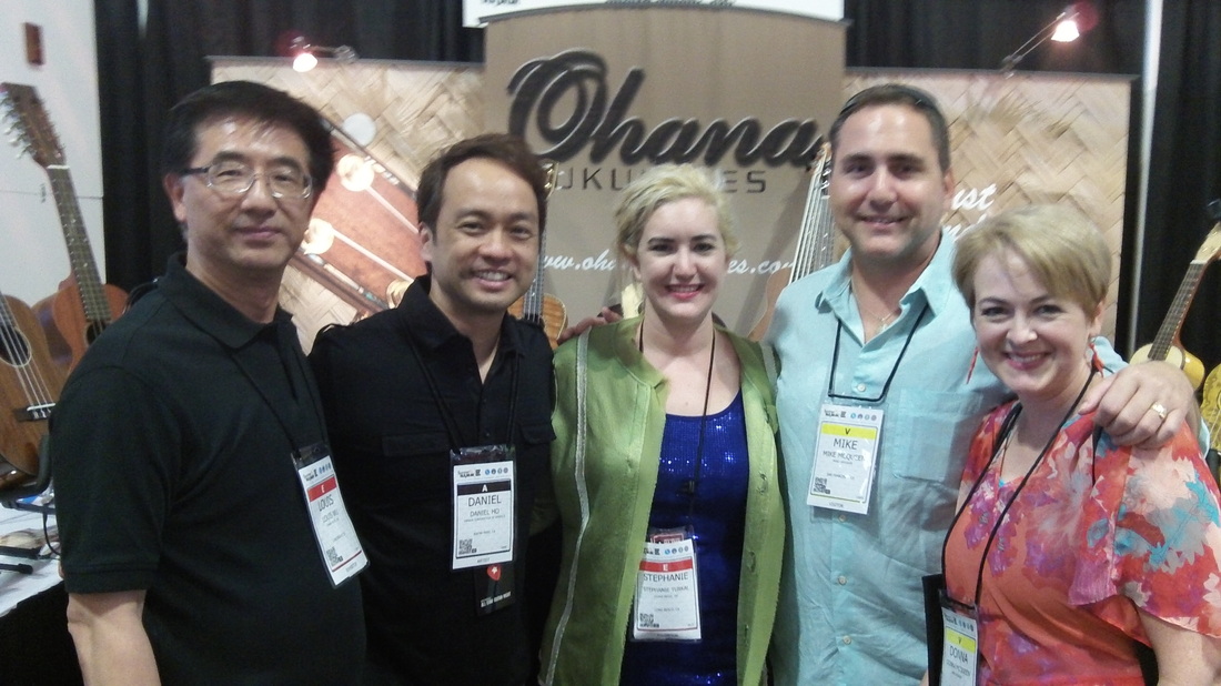 Luis Wu, Stephanie Snell of Ohana Ukuleles with Mike and Donna of UKE Republic at NAMM