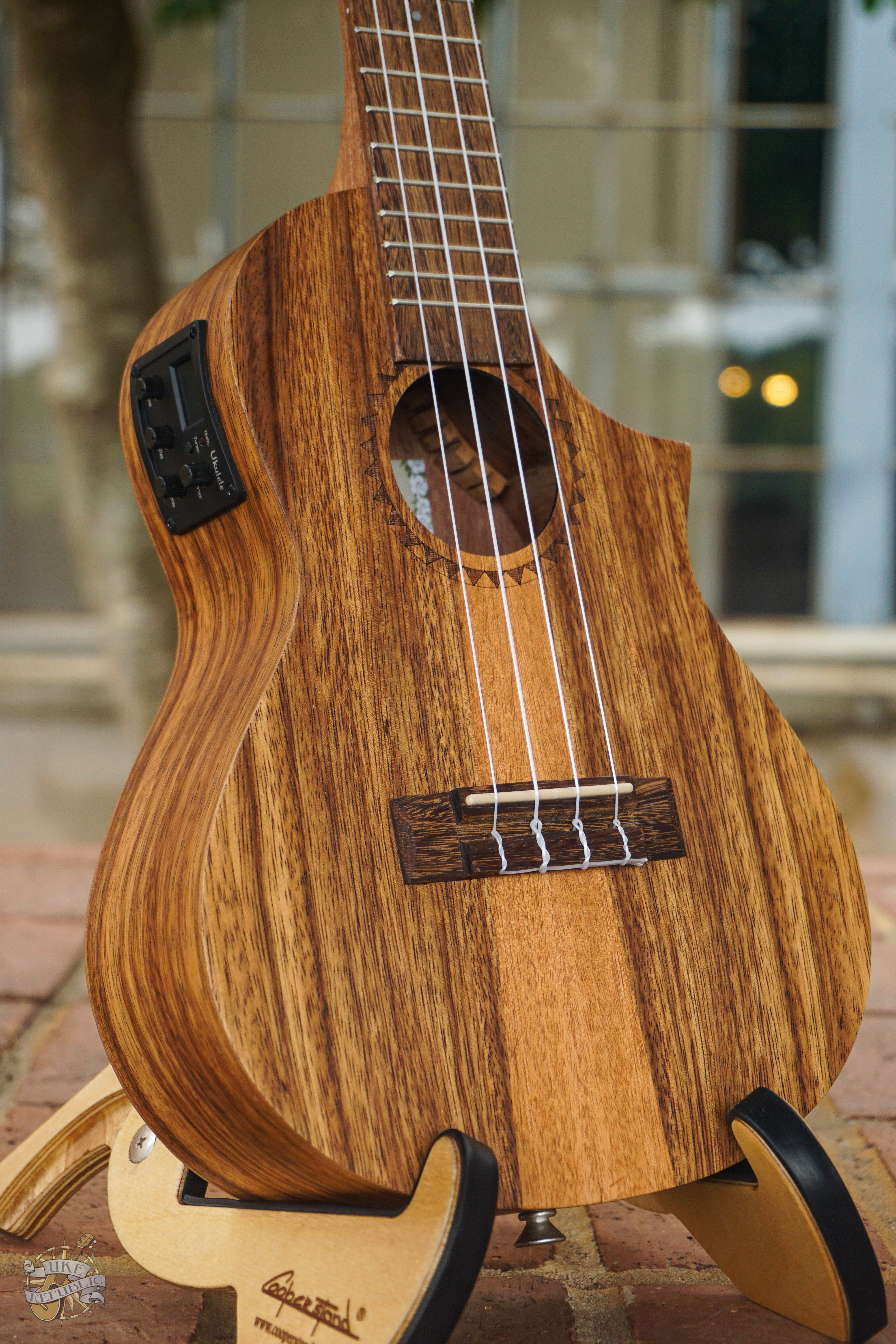 KALA Teak Tri-Top Tenor Ukulele with CUTAWAY & EQ Built-In Pickup and Tuner Padded Gig Bag Not Included 
